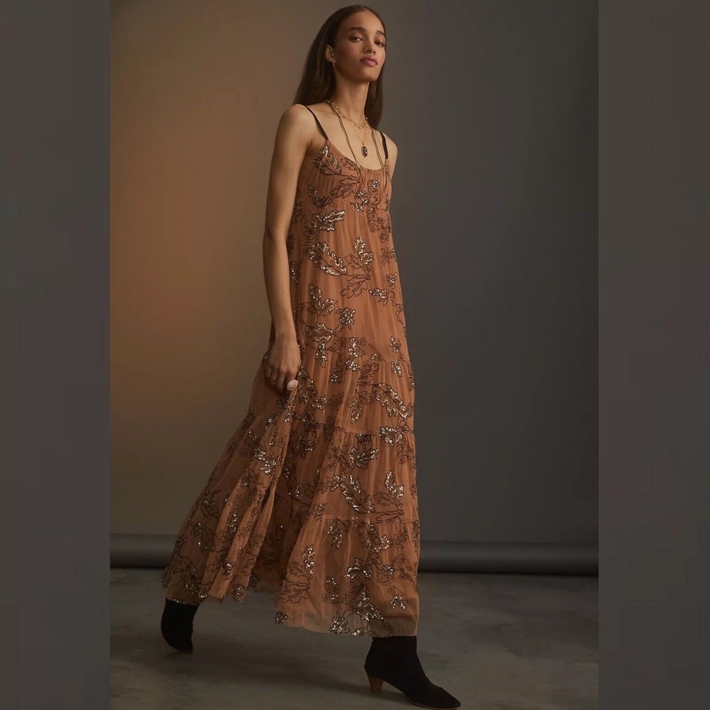 Anthropologie  Maeve Sequined Tulle Midi Dress size S